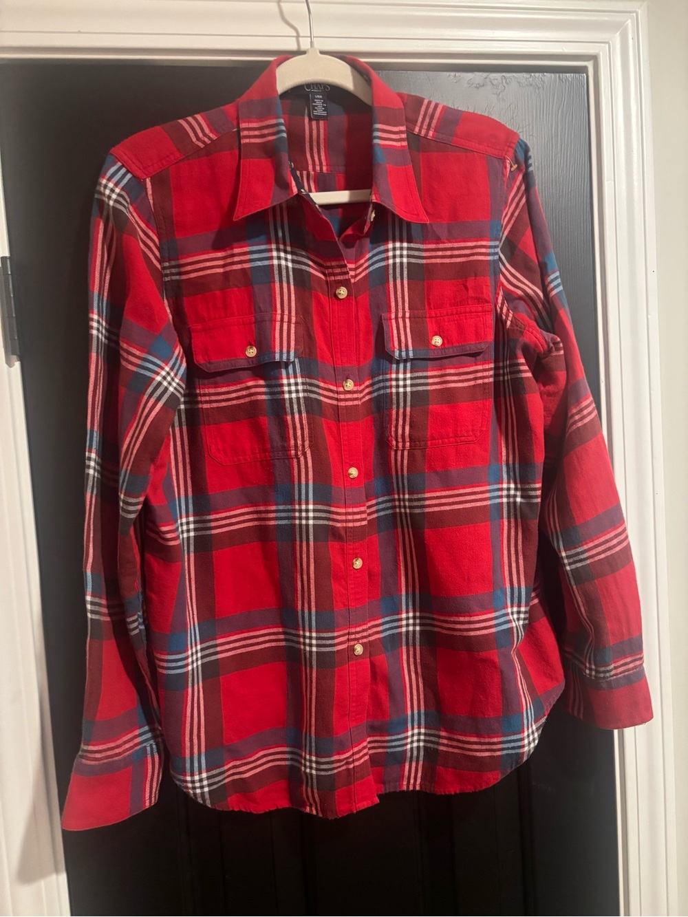 Plaid Button-Front Women's Shirt - Red Plaid